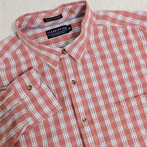 Fish Hippie Co Solace Collection Button Dress Shirt Mens XL Salmon Plaid Stretch